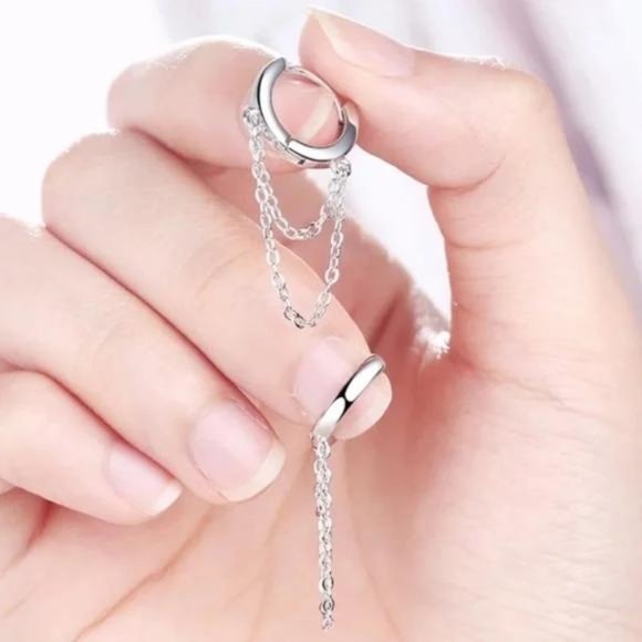 Jewelry - HOOP CHAIN 925 STERLING SILVER EARRINGS, NICE EARRINGS, CUTE EARRINGS